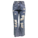 Wash Holes Straight Jeans WAF-77659