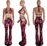 Sexy Print Tie Up Backless NightClub 3 Piece Pants Set LSL-6438