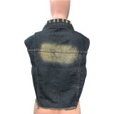 Fashion Denim Washed Sleeveless Vest Jacket WAF-77662