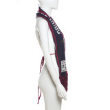 Sexy Backless Tie Up Tassel Printed Scarf Top XEF-45840