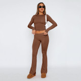 Solid Color Tops And Flare Pants 2 Piece Set GYSM-W0719