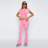 Solid Color Tops And Flare Pants 2 Piece Set GYSM-W0719