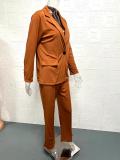 Plus Size Lapel Cardigan Blazer And Pants 2 Piece Set GYSM-W0298