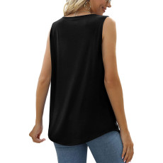 Solid Color Pleated U Neck Sleeveless T Shirt GYSM-LTCX5206