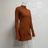 Solid Color Flare Sleeve Midi Dress GYSM-W0720