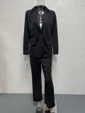Plus Size Lapel Cardigan Blazer And Pants 2 Piece Set GYSM-W0298
