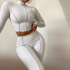 Solid Color Long Sleeve Pants Sport Two Piece Set GYSM-W0305
