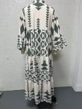 Plus Size Bohemian Print Long Sleeve Shirt Dress GYSM-W0704