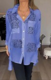 Plus Size Letter Print Long Sleeve Loose Swallow-tailed Shirt GYSM-W0742