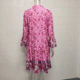 Plus Size V-neck Floral Patchwork Print Mini Dress GYSM-W0531