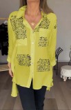 Plus Size Letter Print Long Sleeve Loose Swallow-tailed Shirt GYSM-W0742