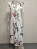 Plus Size Short Sleeve V Neck Print Long Dress GYSM-W0549
