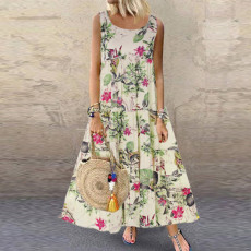 Plus Size Fashion Sleeveless O Neck Print Dress GYSM-W0094