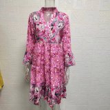 Plus Size V-neck Floral Patchwork Print Mini Dress GYSM-W0531