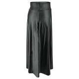 Plus Size PU Zipper Long Split Half-body Skirt GDAM-8022