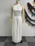 Pleated Sleeveless Tops Wide Leg Pants 2 Piece Set NY-10773