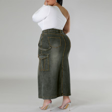 Plus Size Fashion Denim Split Half-body Skirt GDAM-8007