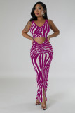 Zebra Print Backless Two Wear Long Dress SFY-2768