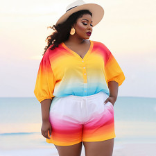 Plus Size Printed Half Sleeve Beach Fashion Shorts Set NNWF-8009