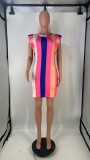 Stripe Print Sleeveless Midi Dress 4GDNY-018