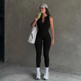 Solid Sports Yoga Zip Hollow Out Backless Skinny Sleeveless Jumpsuits GLRF-LR12022