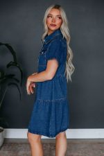 Solid Color Lapel Casual Denim Dress GYAN-16809