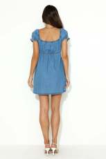 Chest Hollow Out Tie Up Bubble Sleeve Denim Dress GYAN-16862