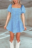 Fashion Bubble Short Sleeve Denim Midi Dress GYAN-3231