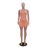 Solid Color Bodysuit Sport Two Piece Skirt Set TR-1310