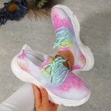 Flower Print Tie Up Fashion Flat Sneakers GYUX-5646