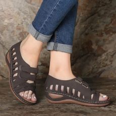 Hollow Out Velcro Slope Heel Sandals GYUX-293