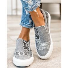 Snake Print Colorblocked Flat Canvas Shoes GYUX-6468