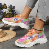 Flower Print Tie Up Fashion Flat Sneakers GYUX-5646