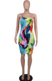 Sexy Print Sleeveless Sling Midi Dress XHXF-404