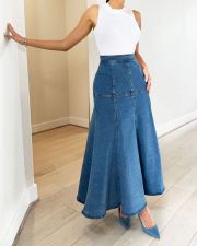 Fashion Denim Solid Half Body Skirt OD-8681