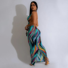 Sexy Backless Halter Print Maxi Dress CYA-901187