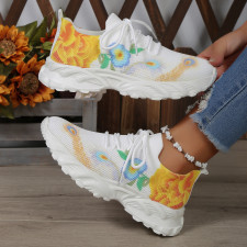 Casual Floral Print Flyknit Breathable Sneakers GYUX-2125