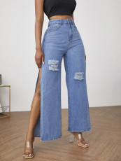 Fashion Holes Loose Split Jeans GZHY-ZT60041