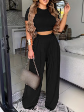 Solid Color Loose Short Sleeve Two Piece Pants Set SH-390997