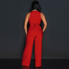 Sleeveless Tie Up Tops Wide Leg Pants Two Piece Set ME-8513