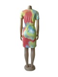 Tie Dye Print Short Sleeve Midi Dress WUM-24521