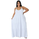 Plus Size Solid Color Patchwork Sling Maxi Dress HNIF-PP097