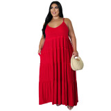 Plus Size Solid Color Patchwork Sling Maxi Dress HNIF-PP097