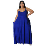 Plus Size Solid Color Patchwork Sling Maxi Dress HNIF-PP097