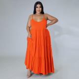 Plus Size Solid Color Patchwork Sling Maxi Dress HNIF-PP097