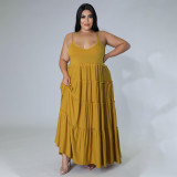 Plus Size Solid Color Patchwork Sling Maxi Dress HNIF-PP097