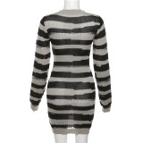 Color Block Stripe Long Sleeve Mini Dress GZJQ-W23D32601