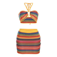 Colorful Sleeveless Tie Up Backless Skirt Set GZJQ-K23S29067