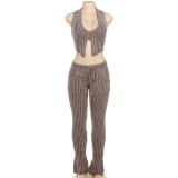 Sexy Knit Low Bust Cutout Slim Pants Suit  GZJQ-W23S36685