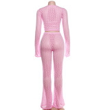 Lace Holes See Through Two Piece Pants Set GZJQ-K23S40939